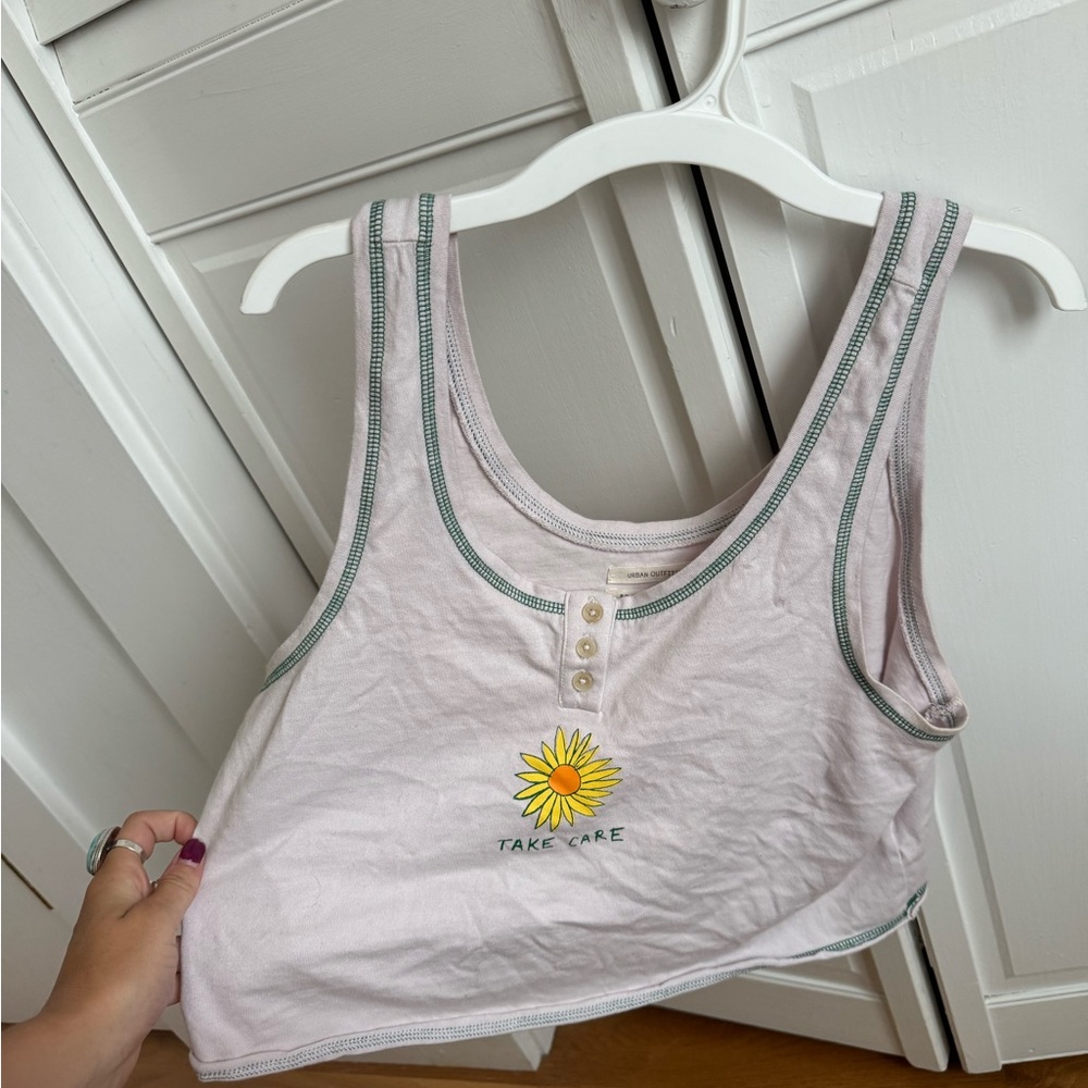 Sunflower Embroidered Tank Top - White